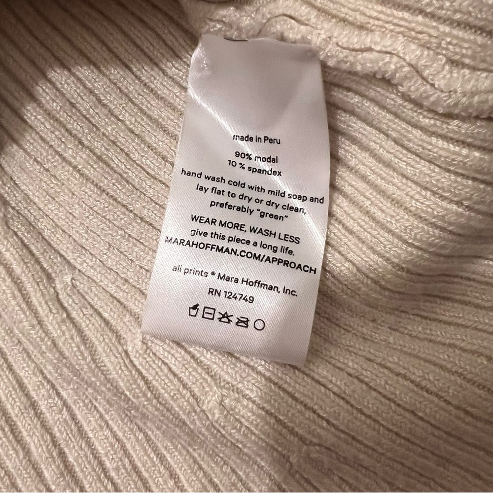 Mara Hoffman Nova Sweater in Ivory Ribbed Puff Sleeve Knit Stretch Pullover - Picture 7 of 7